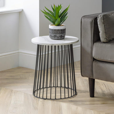 Broadway Round Lamp Table - White Marble