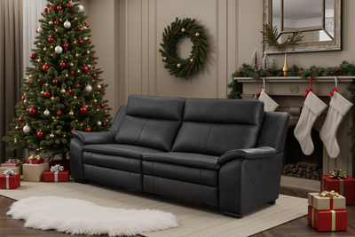 Boston Genuine Leather Electric Recliner Sofa Black 3 Seater