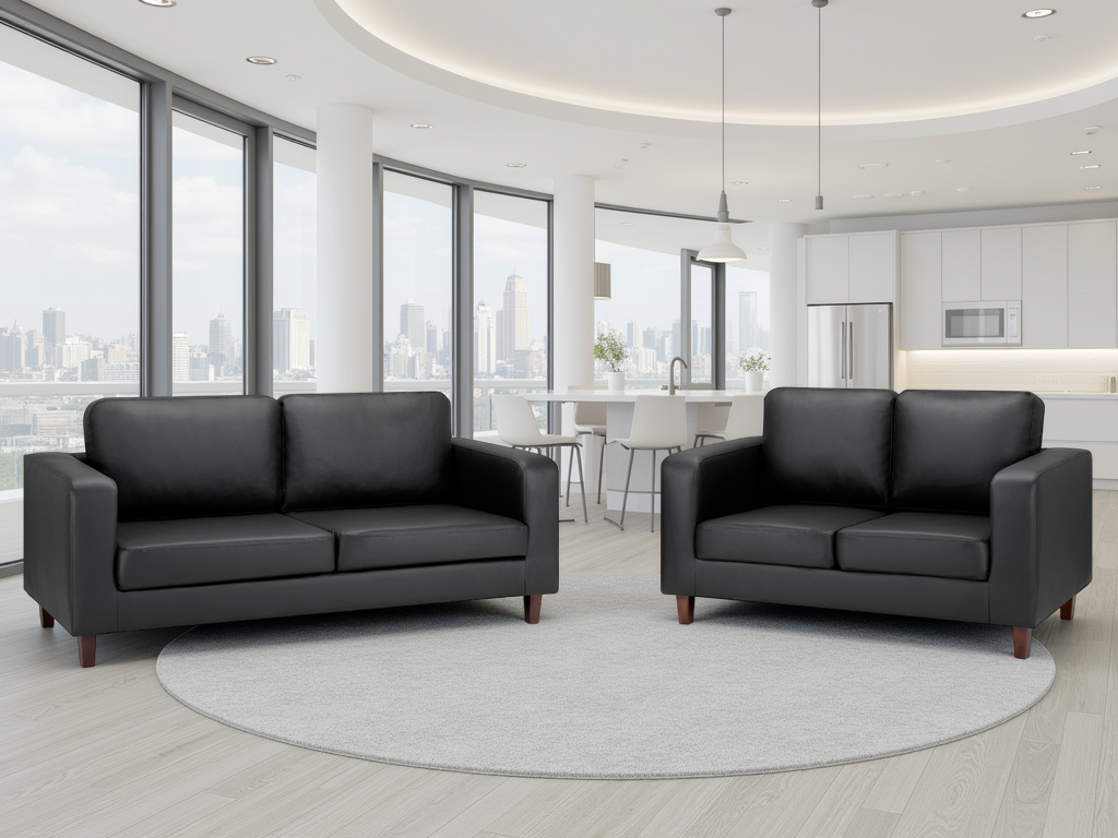 Box Sofa Black 3+2 Set