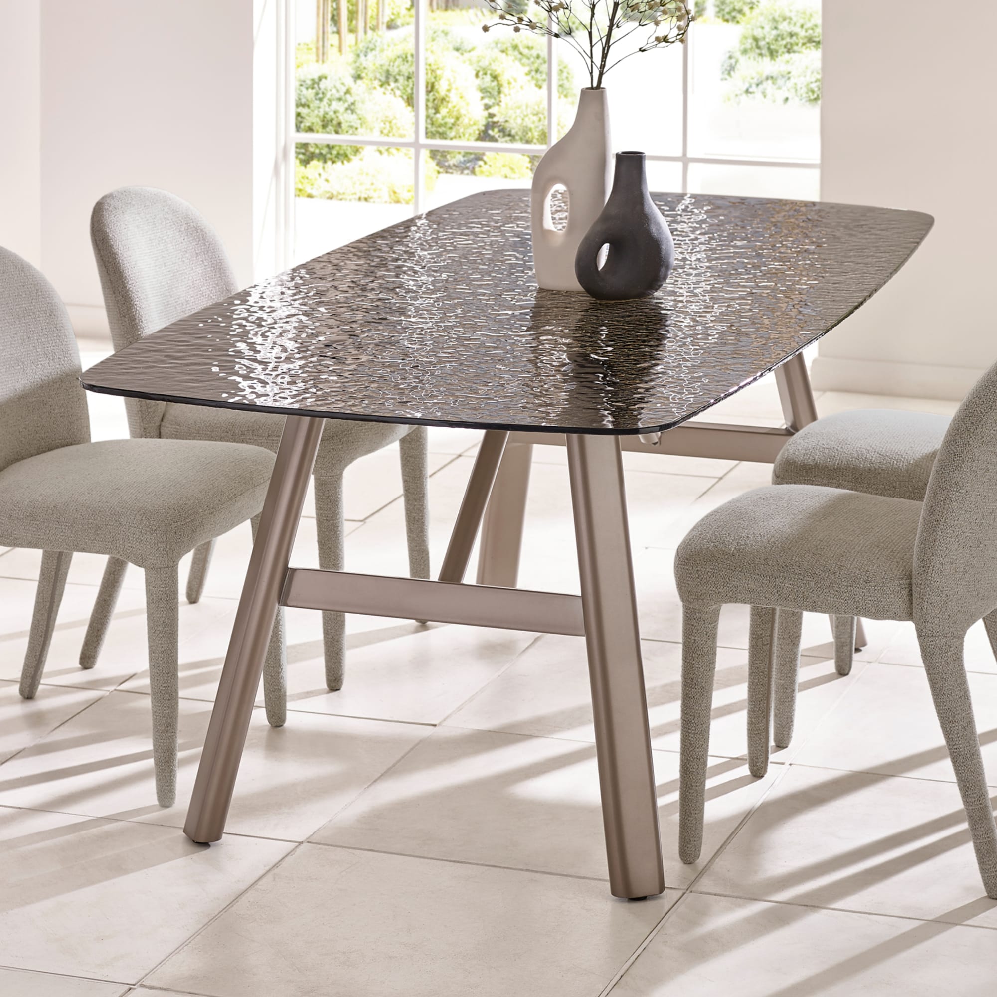 Callisto 200cm Rectangular Smoked Bubble Glass Dining Table
