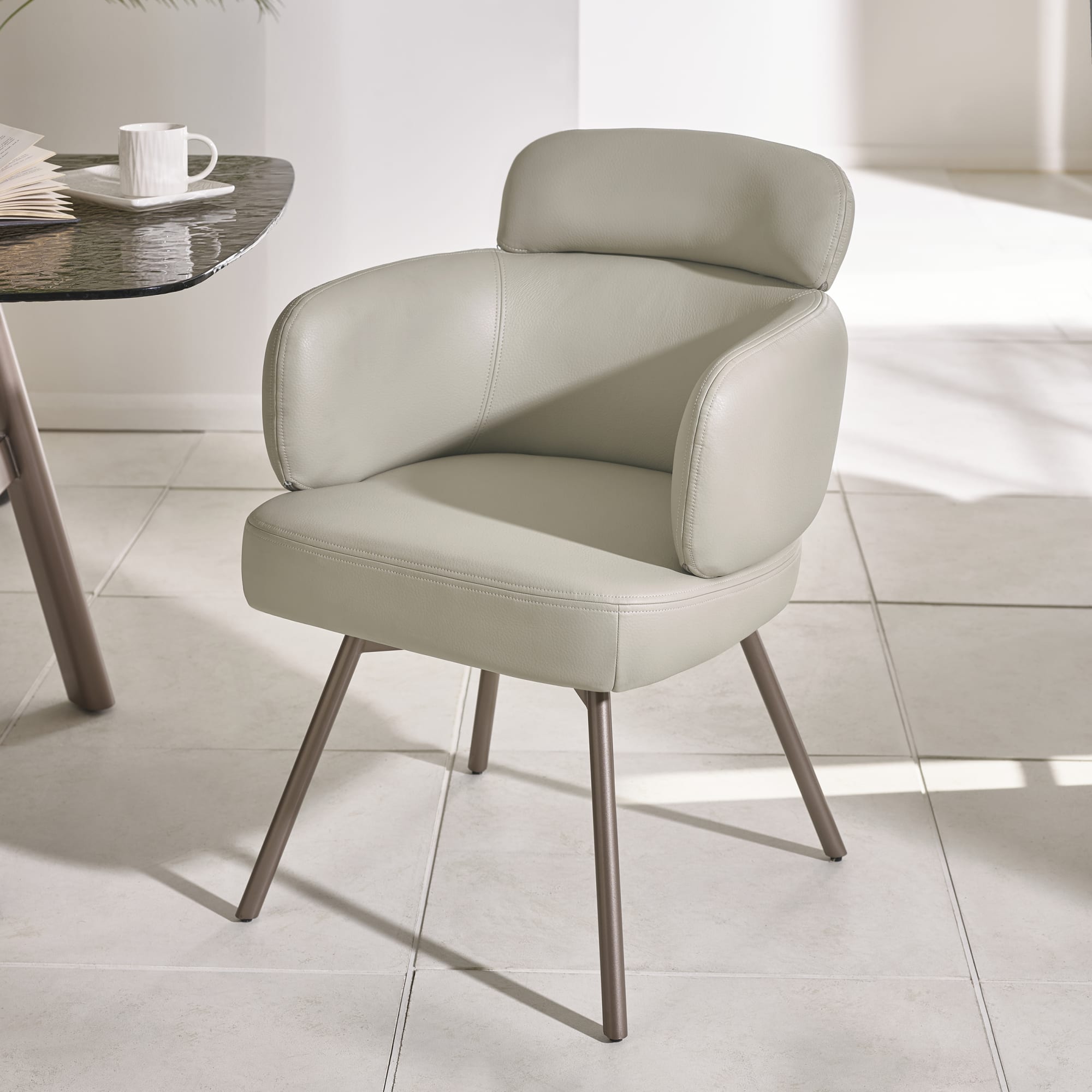 Set of 2 Callisto Beige Faux Leather Swivel Dining Chairs