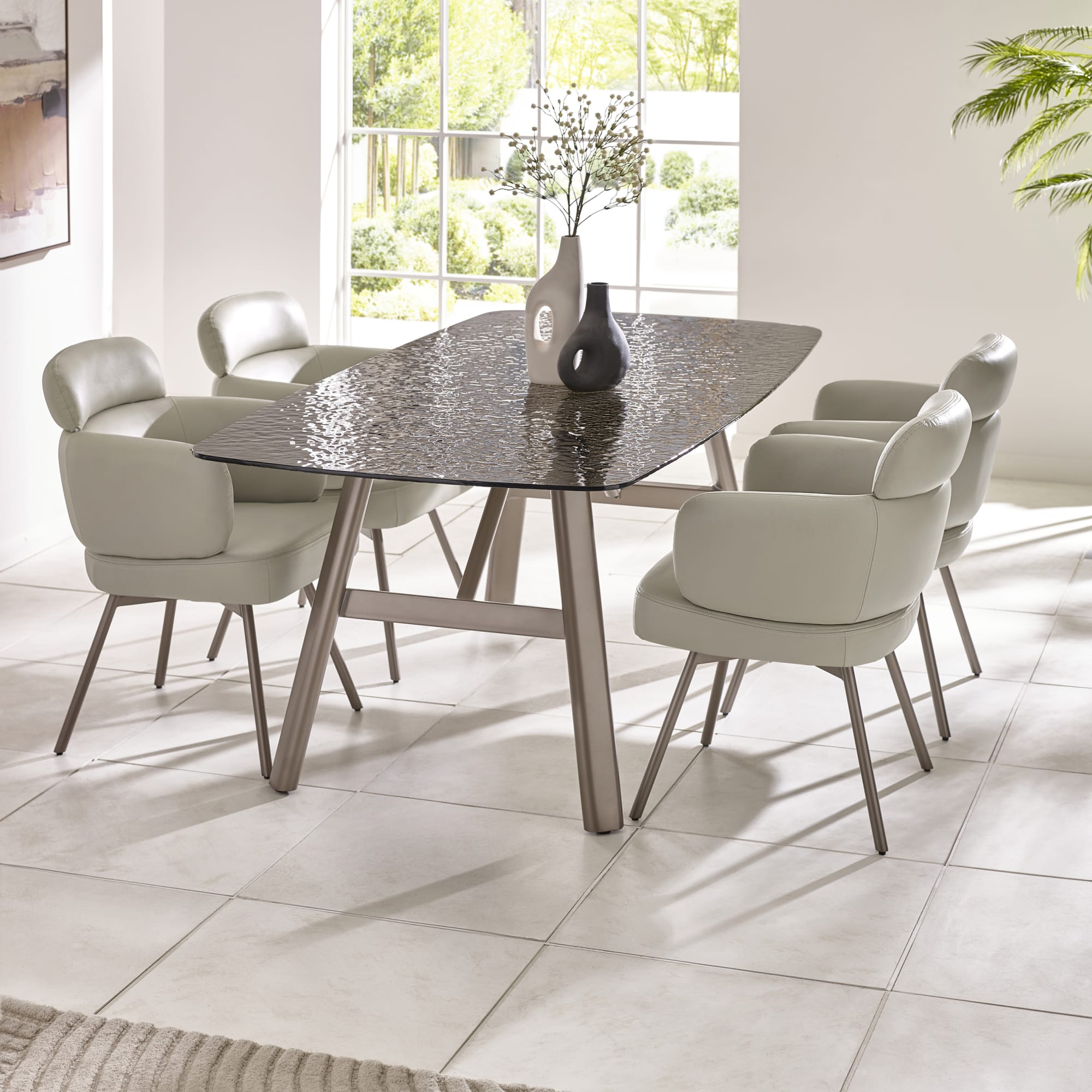 Set of 2 Callisto Beige Faux Leather Swivel Dining Chairs