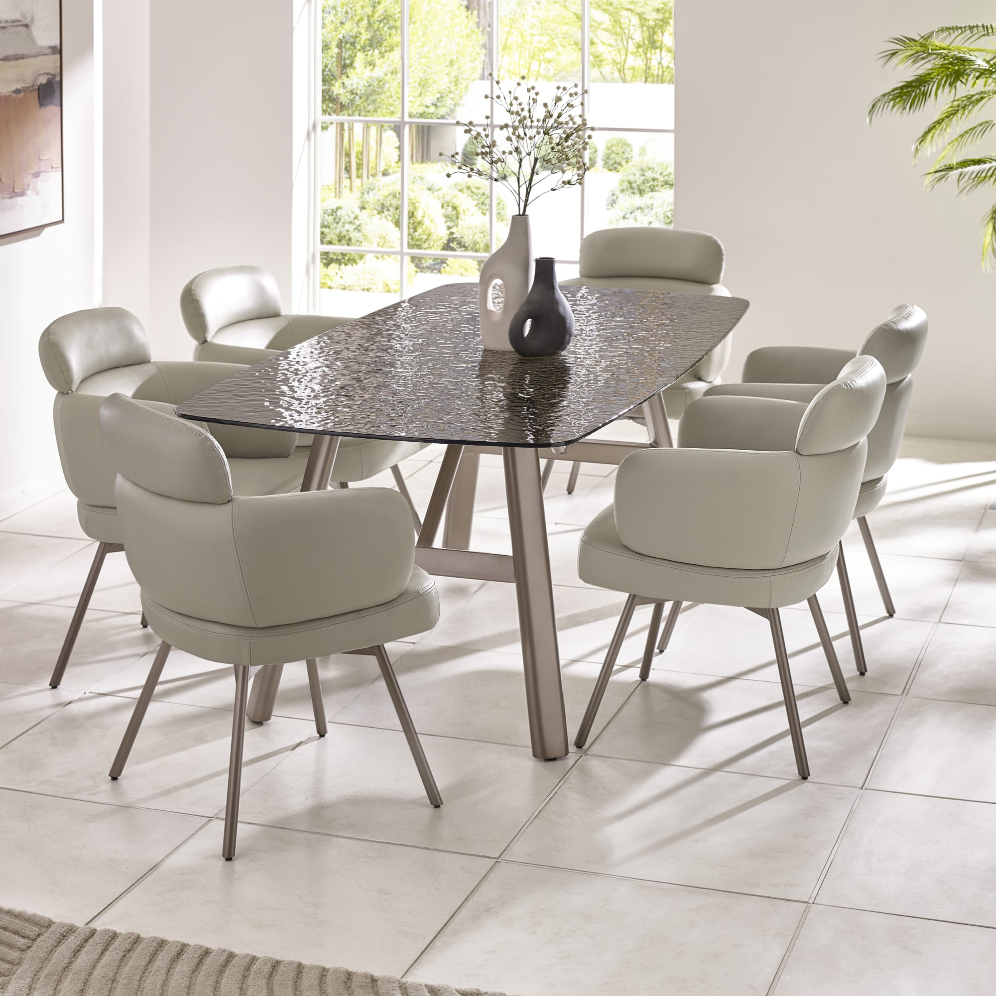 Set of 2 Callisto Beige Faux Leather Swivel Dining Chairs