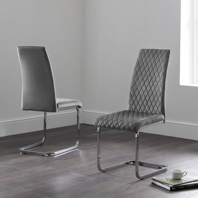 Set Of 4 Calabria Velvet Cantilever Chairs - Grey