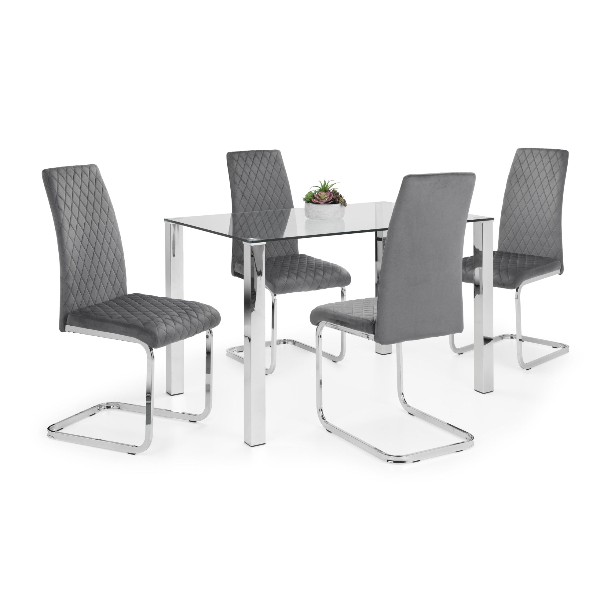 Set Of 4 Calabria Velvet Cantilever Chairs - Grey