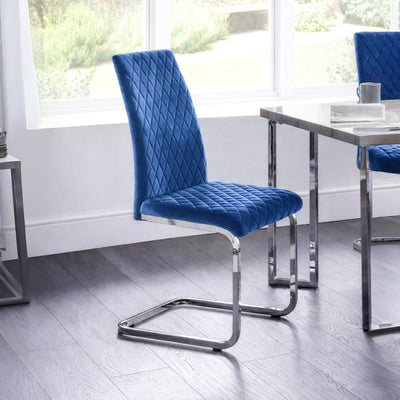 Set Of 4 Calabria Velvet Cantilever Chairs - Blue