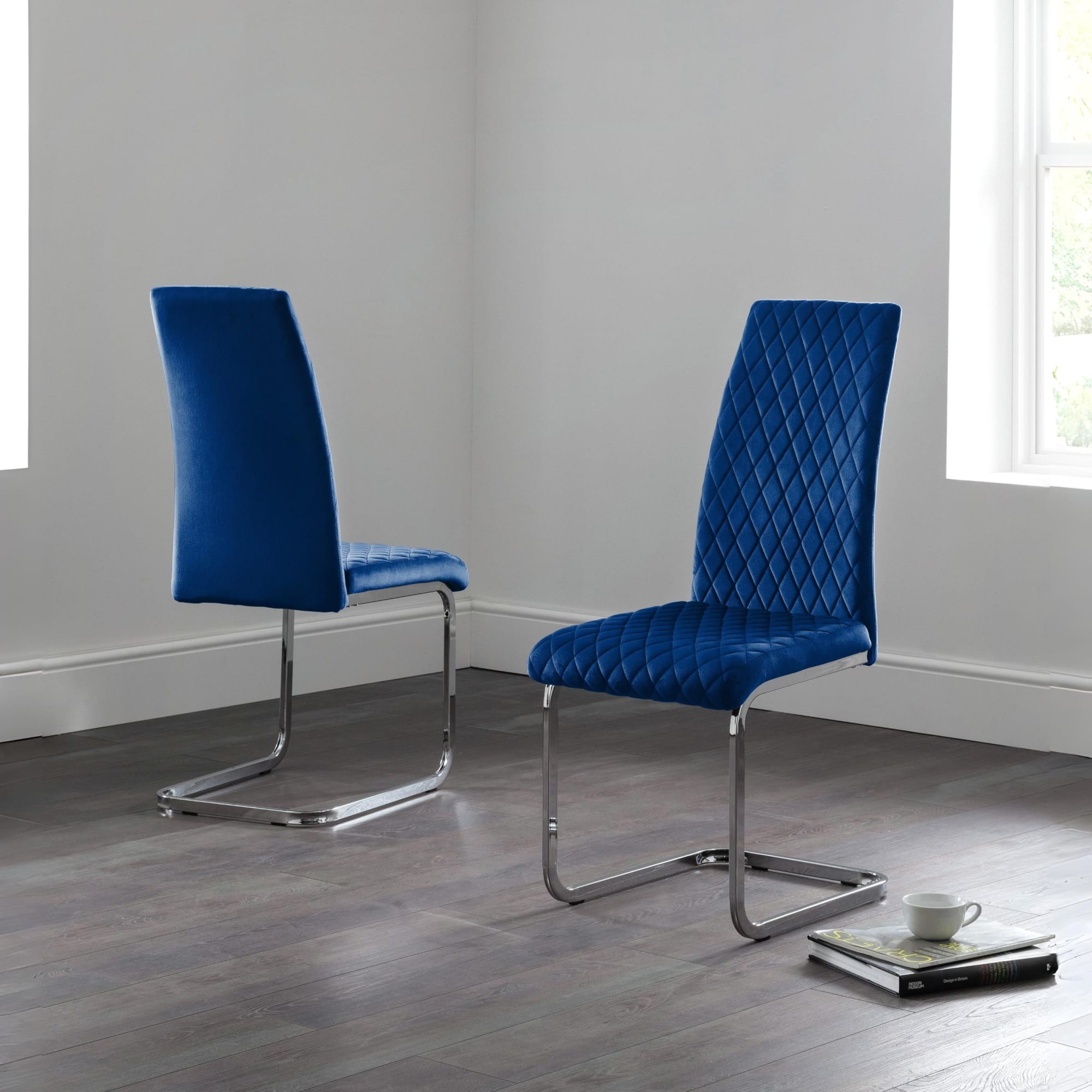 Set Of 4 Calabria Velvet Cantilever Chairs - Blue