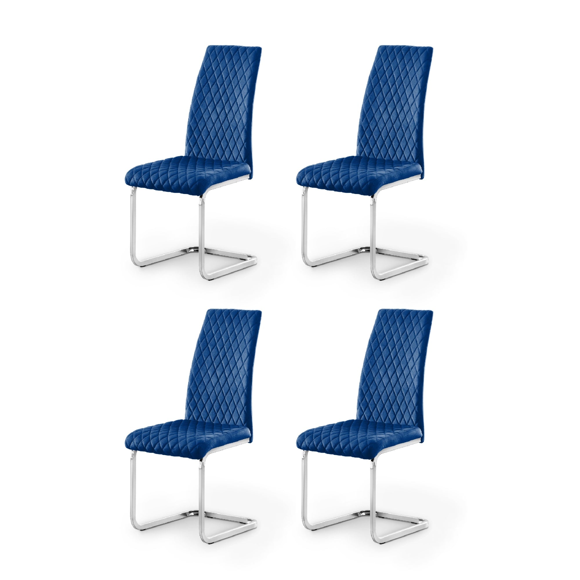 Set Of 4 Calabria Velvet Cantilever Chairs - Blue