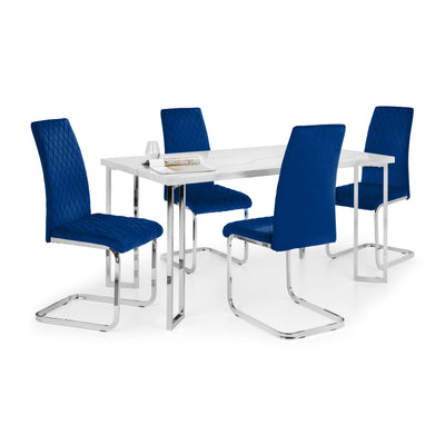 Set Of 4 Calabria Velvet Cantilever Chairs - Blue
