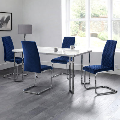 Set Of 4 Calabria Velvet Cantilever Chairs - Blue