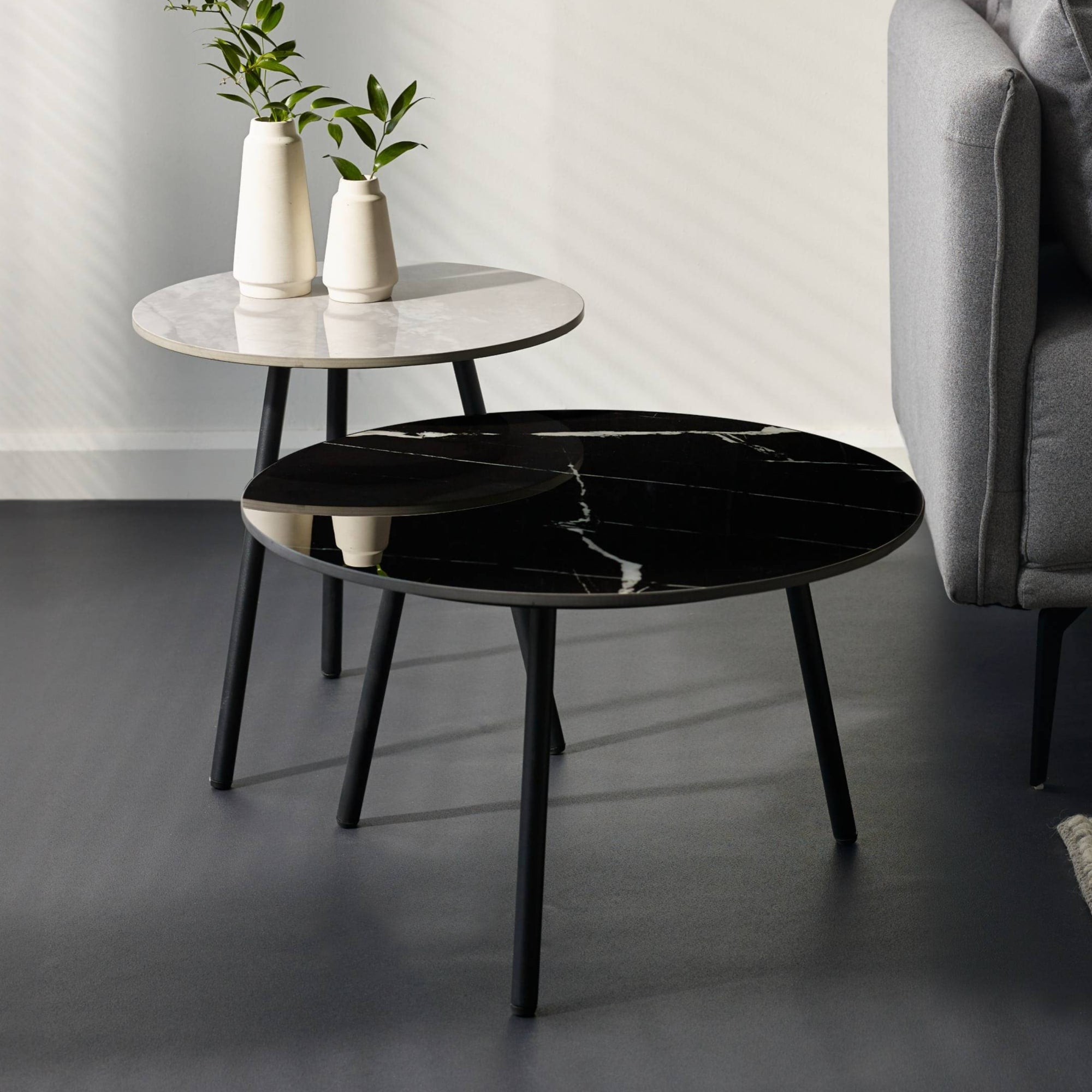 Casper Set of Side Tables Grey and Black