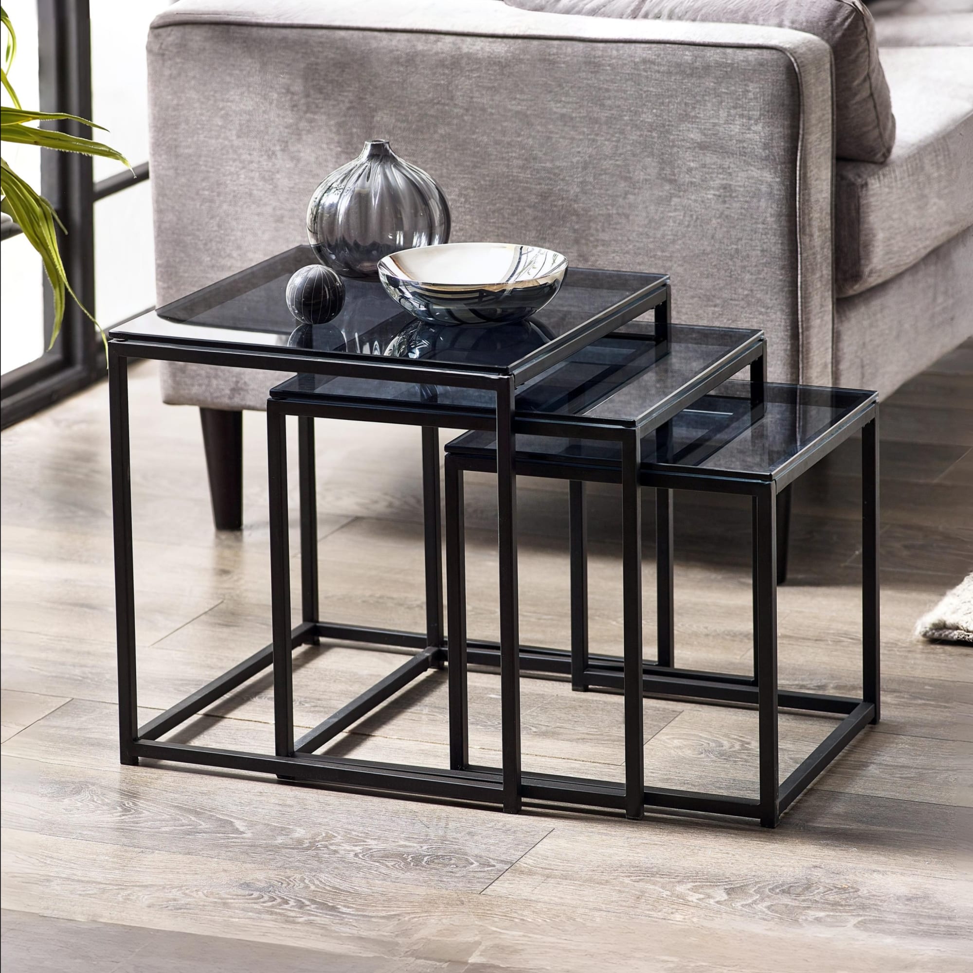 Chicago Nest Of 3 Tables Smoked Glass