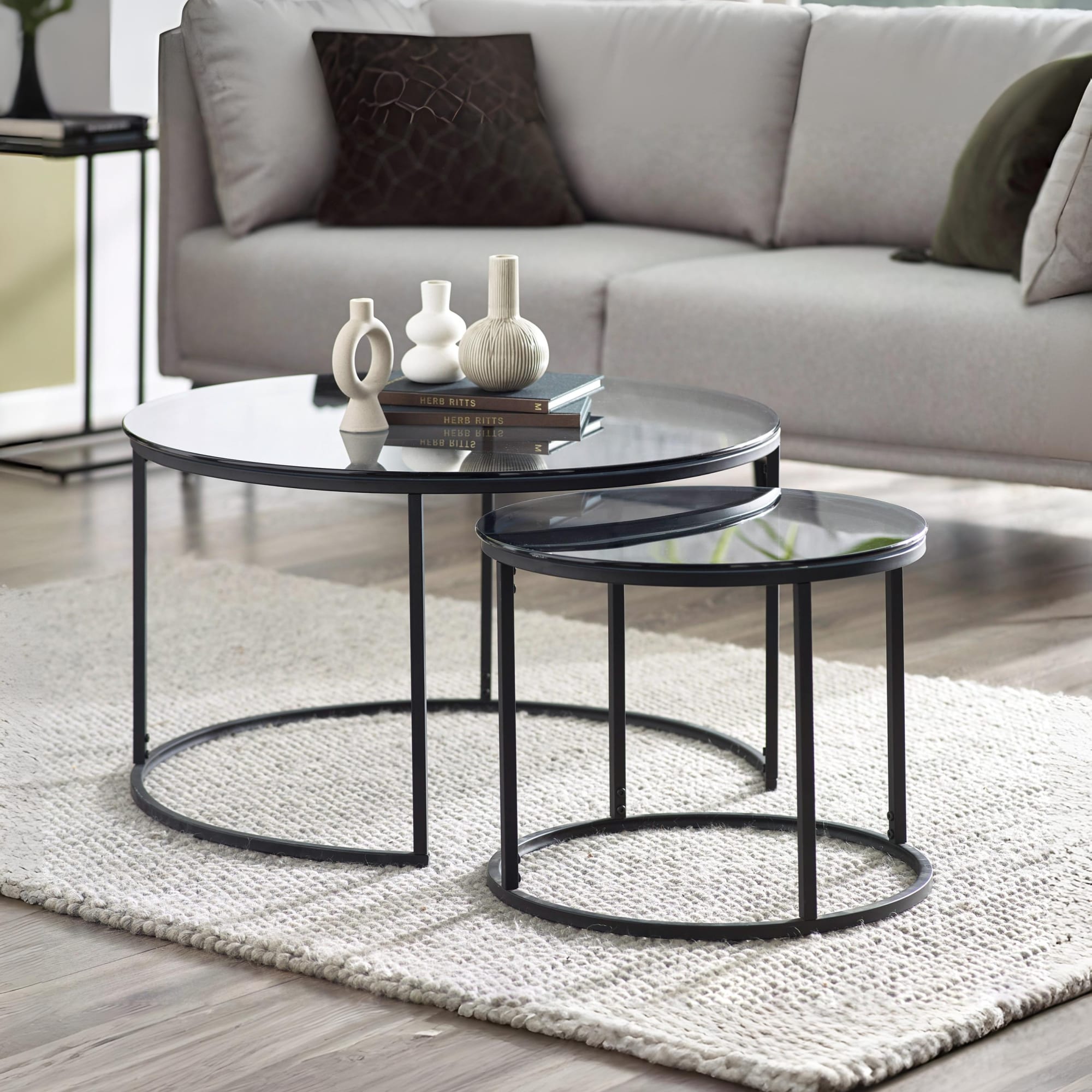 Chicago Round Nesting Coffee Tables Smoked Glass