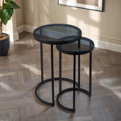 Chicago Round Nesting Side Tables Smoked Glass