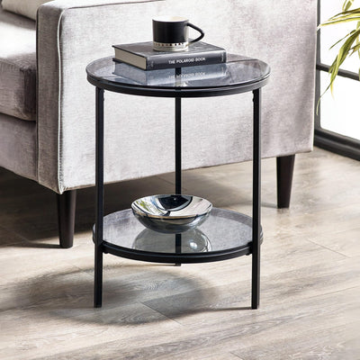 Chicago Circular Lamp Table With Shelf - Smoked Glass