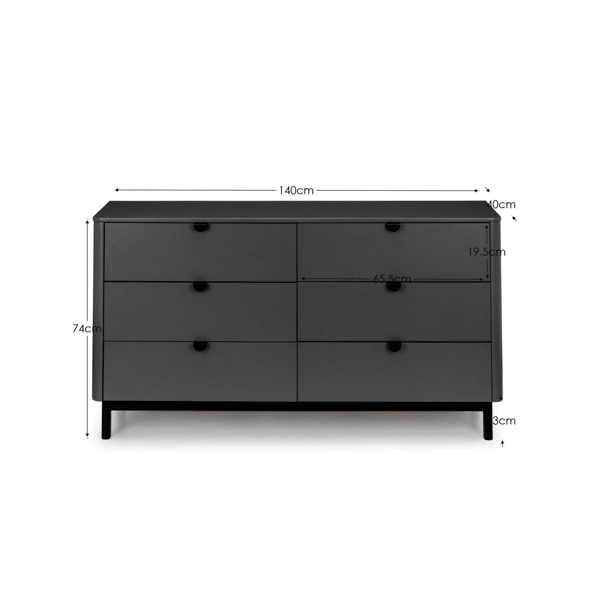 Chloe Storm Grey 6 Drawer Wide Chest