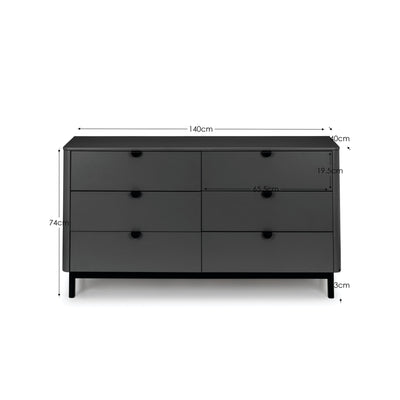 Chloe Storm Grey 6 Drawer Wide Chest