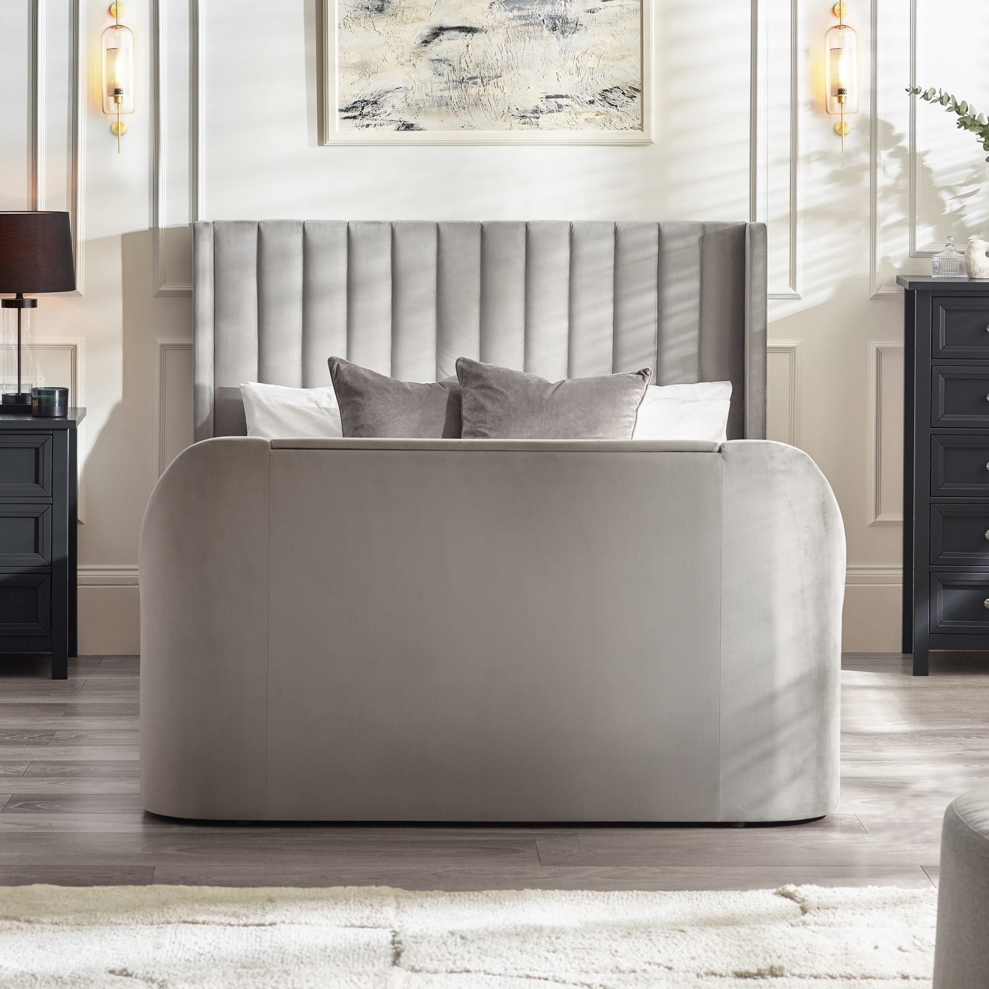 Clara Ottoman TV Double Bed 135cm - Light Grey