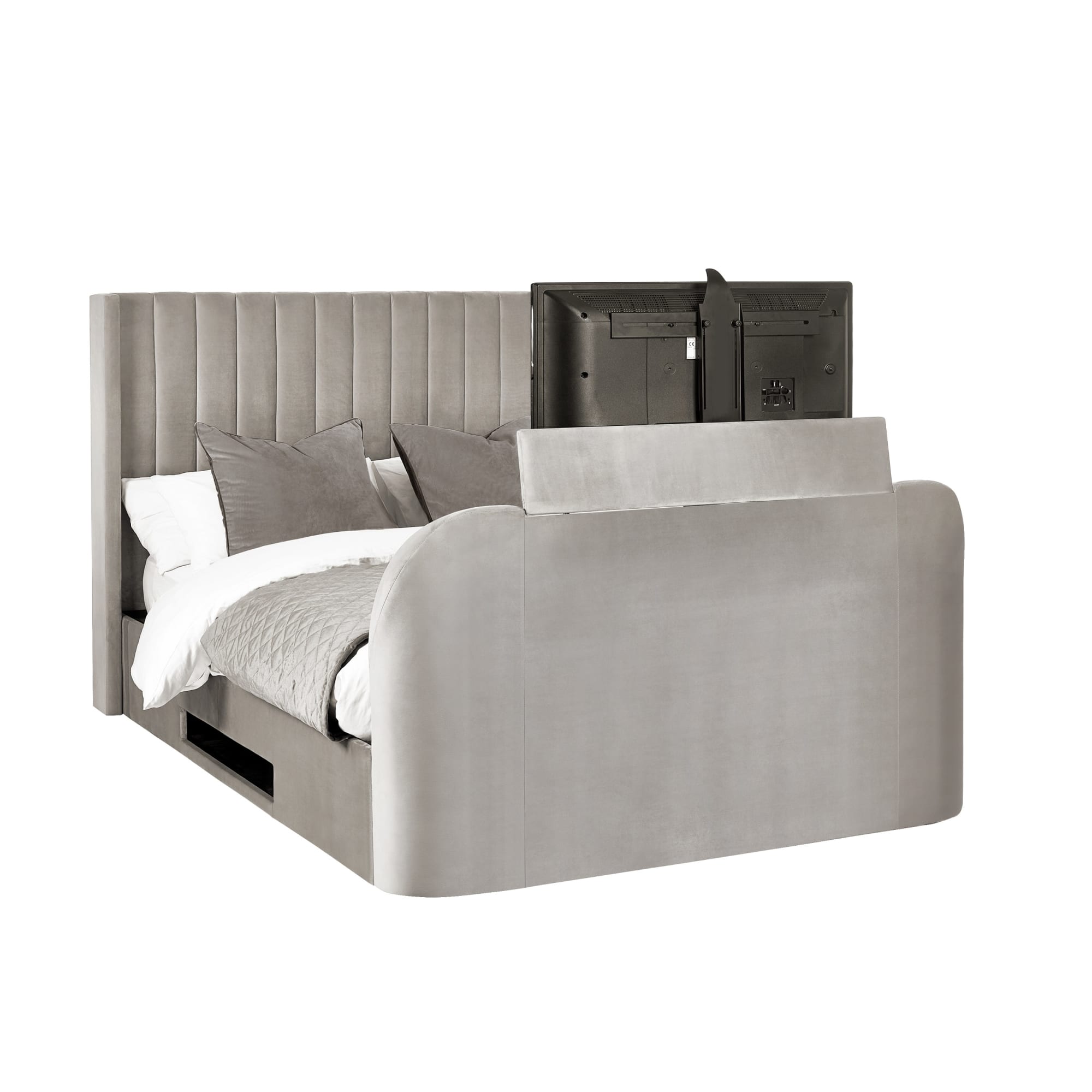 Clara Ottoman TV Double Bed 135cm - Light Grey