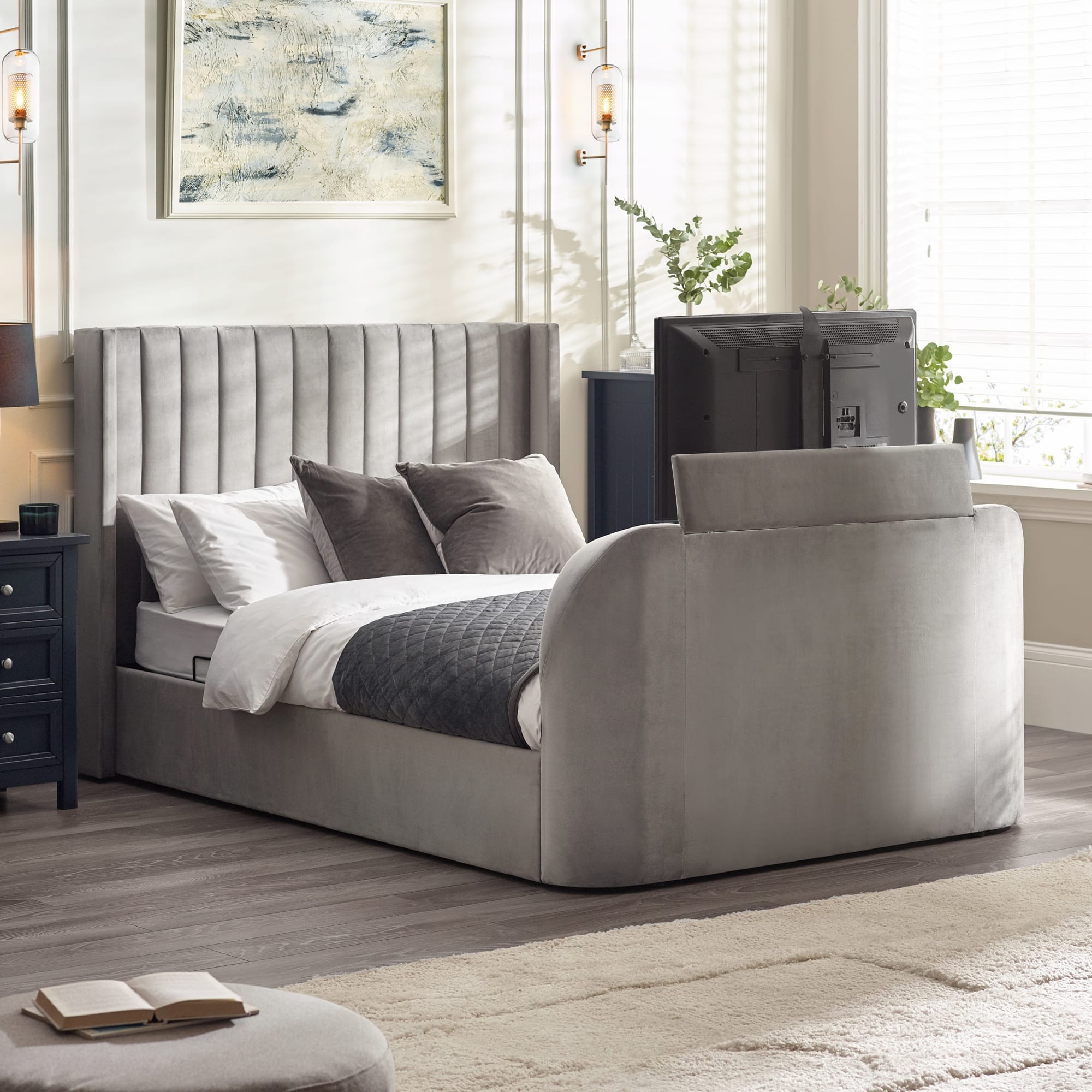 Clara Ottoman TV King Size Bed 150cm - Light Grey