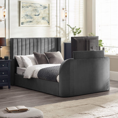 Clara Ottoman Double TV Bed 135cm - Dark Grey