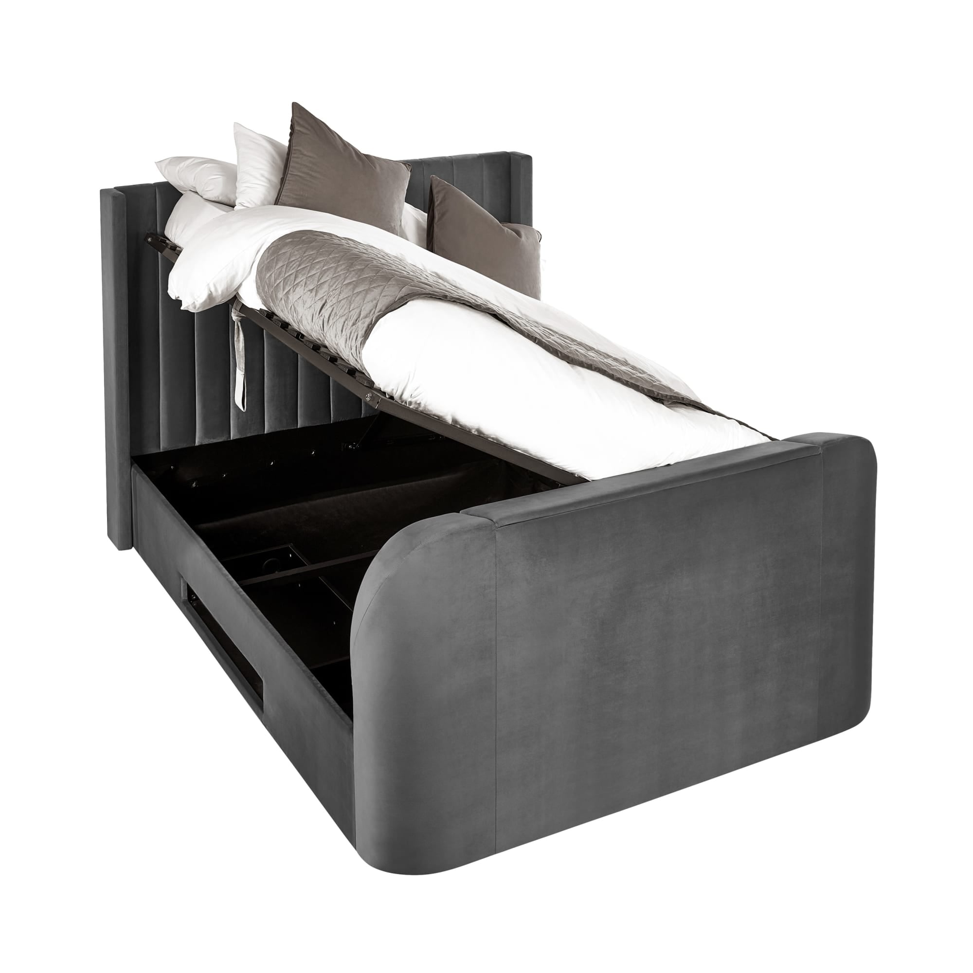 Clara Ottoman Double TV Bed 135cm - Dark Grey