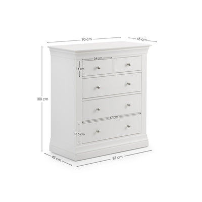 Clermont 3+2 Drawer Chest - Surf White