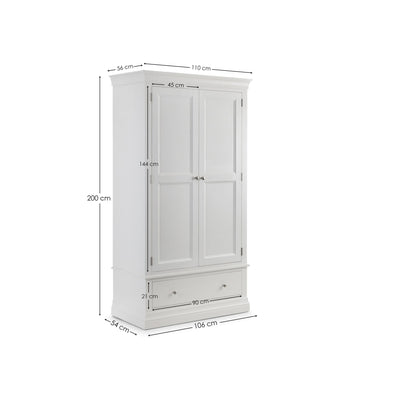Clermont 2 Door 1 Drawer Wardrobe - Surf White