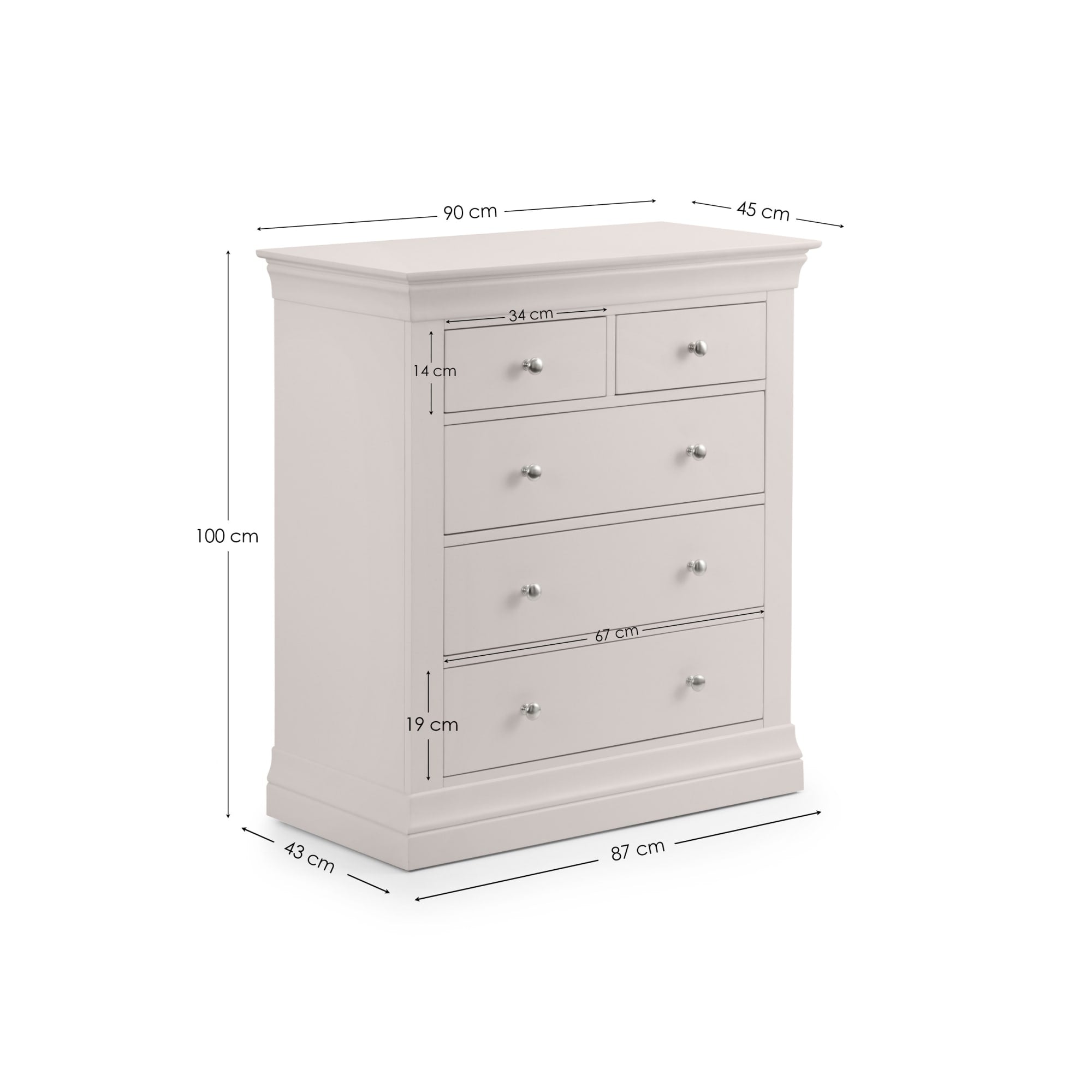 Clermont 3+2 Drawer Chest - Light Grey