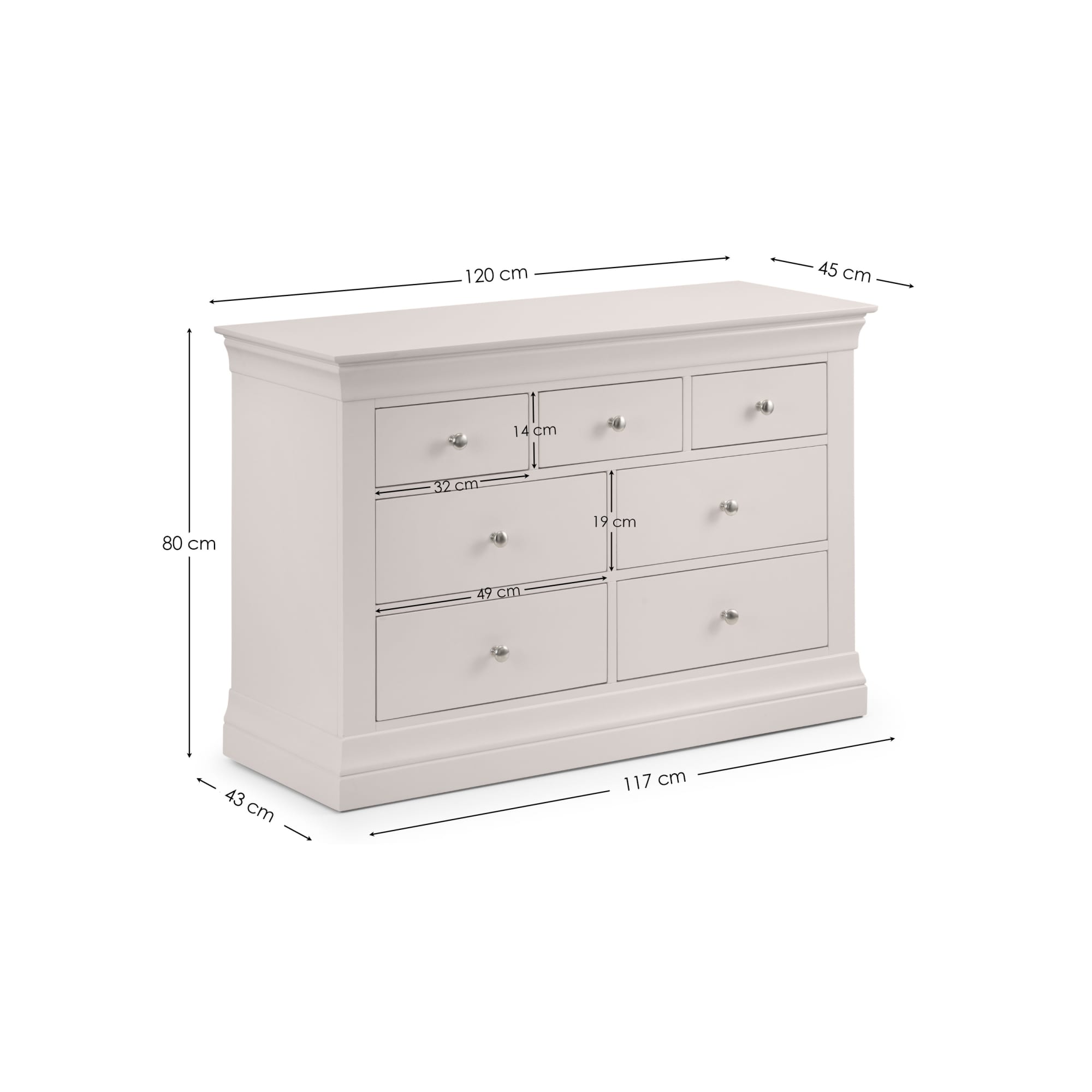 Clermont 4+3 Drawer Chest - Light Grey