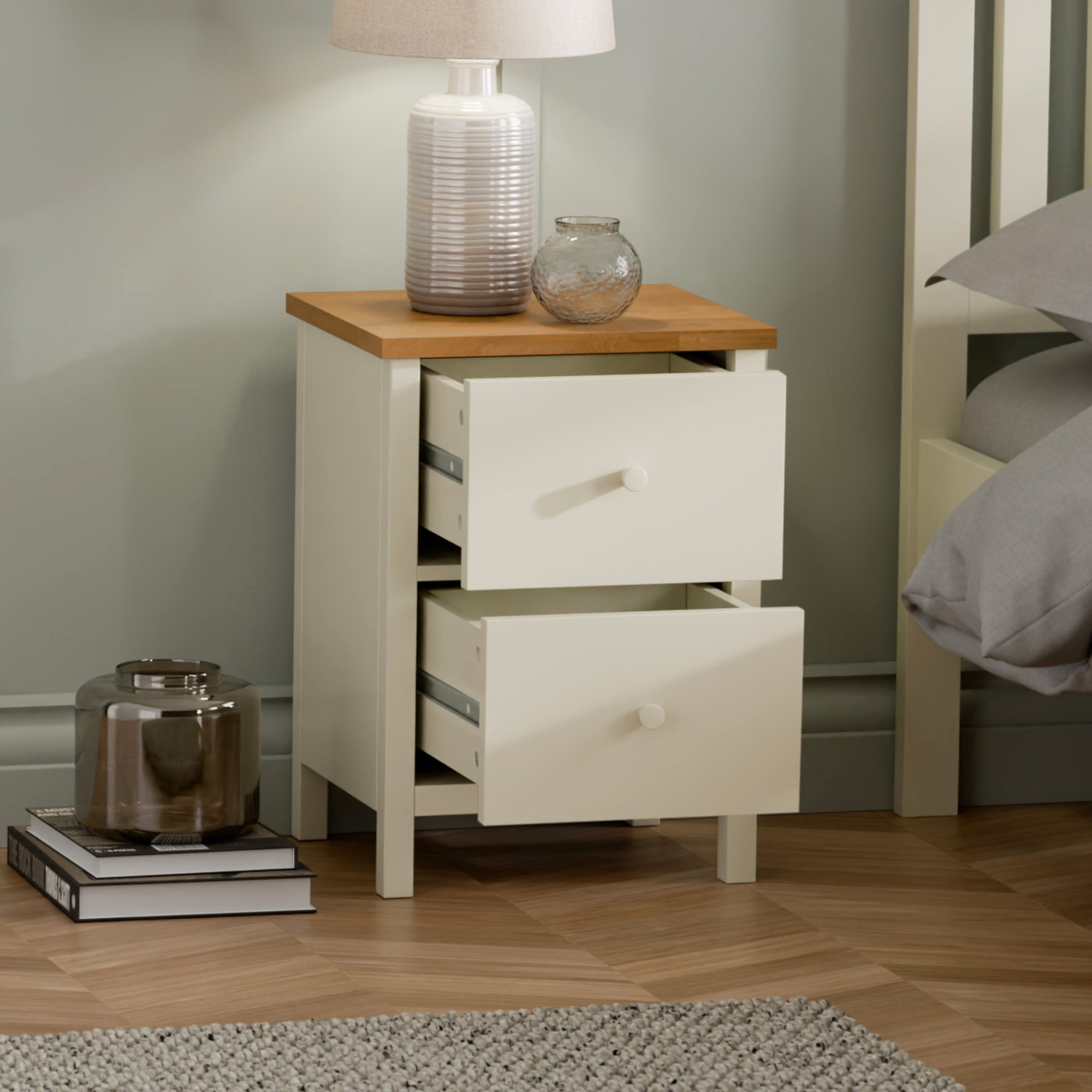Coxmoor 2 Drawer Bedside - Ivory and Oak