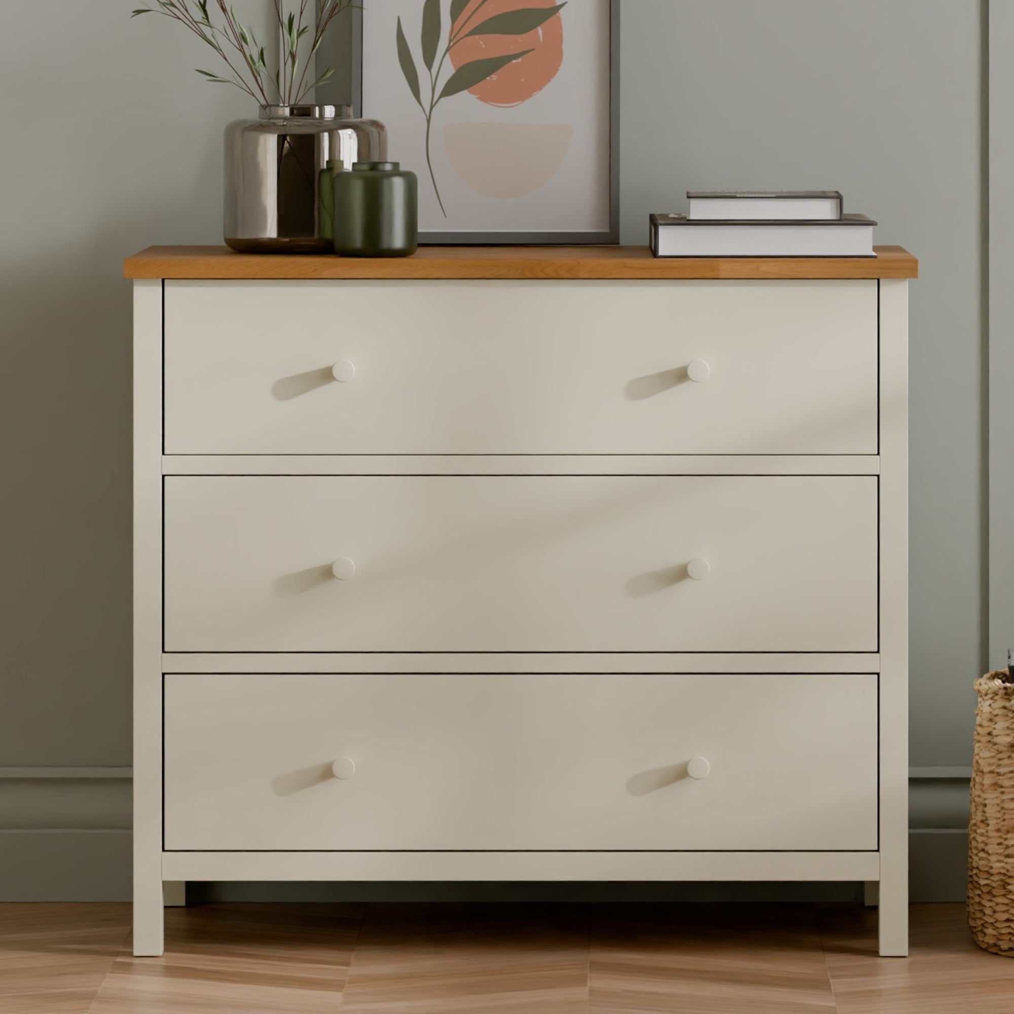 Coxmoor 3 Drawer Chest - Ivory and Oak