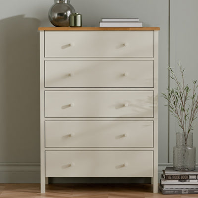 Coxmoor 5 Drawer Wide Chest - Ivory and Oak