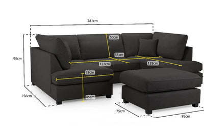 Carnaby Classic Sofa Black U Shape Corner