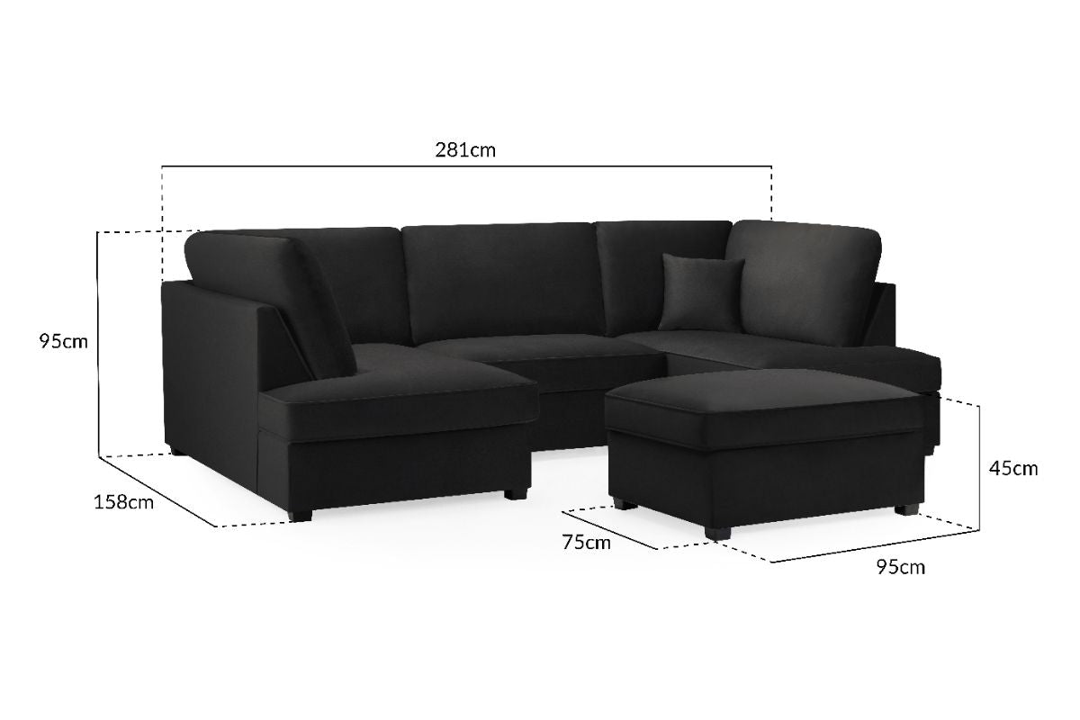 Carnaby Sofa Plush Black U Shape Corner