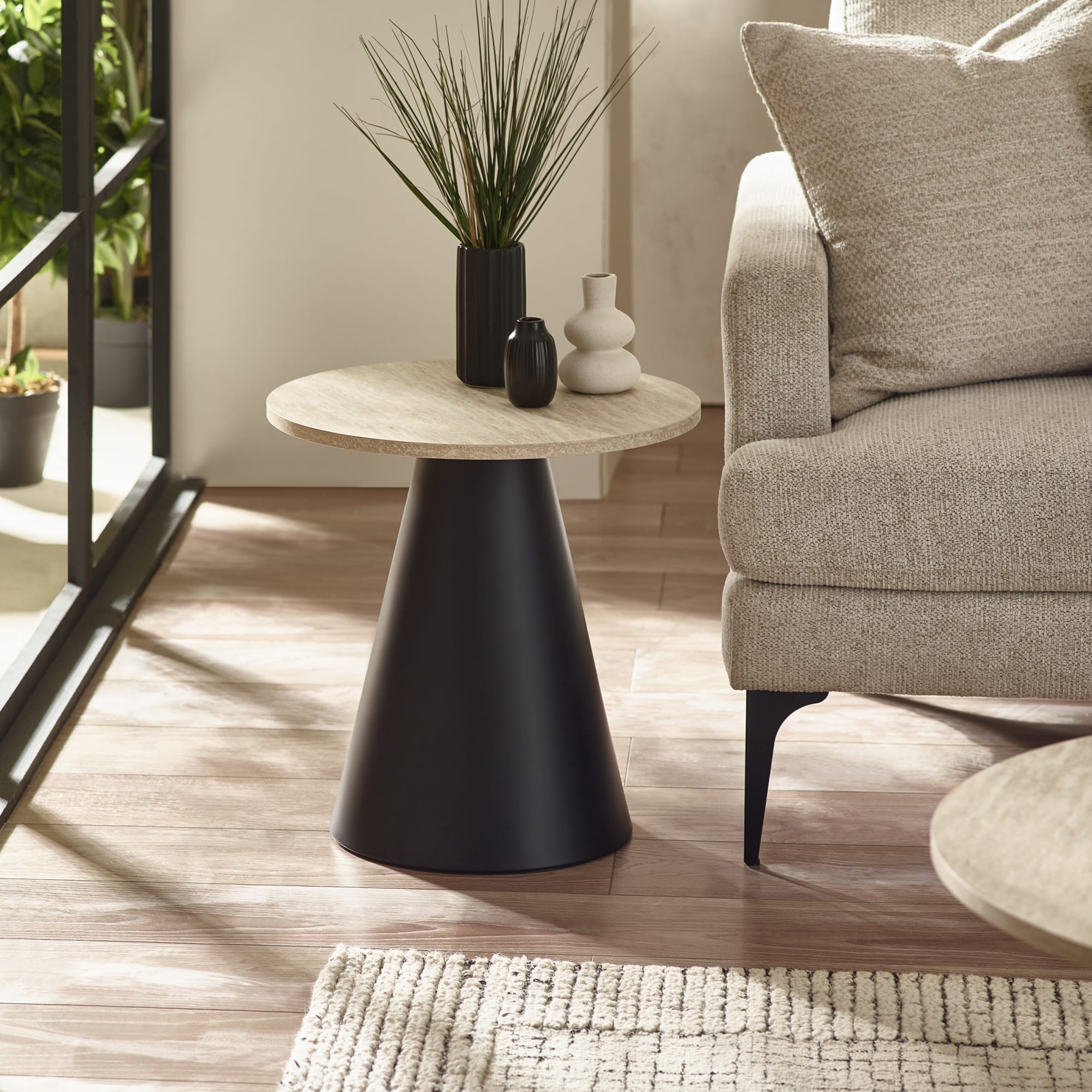Elgon Travertine Effect Coffee and Lamp Table Set