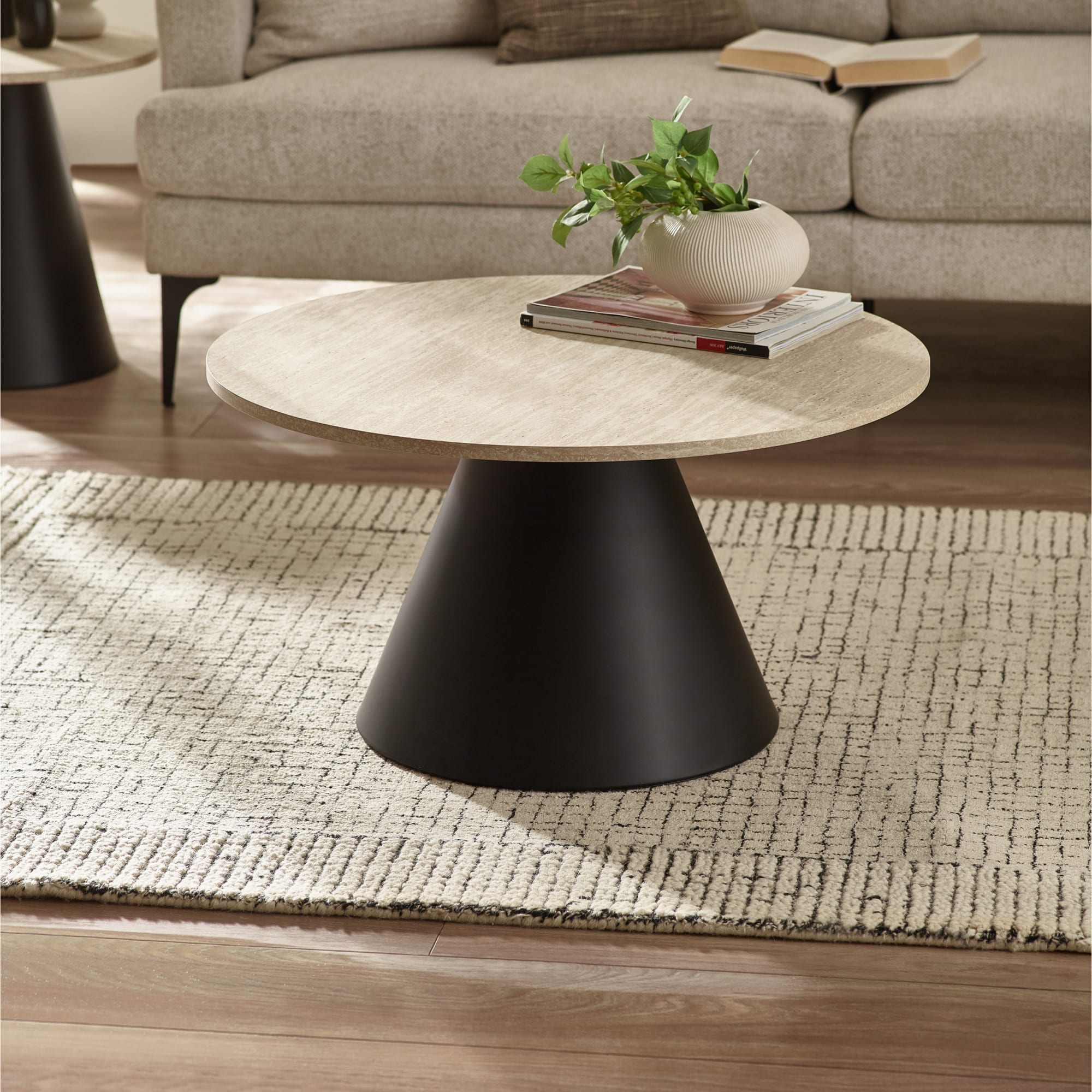 Elgon Travertine Effect Coffee and Lamp Table Set
