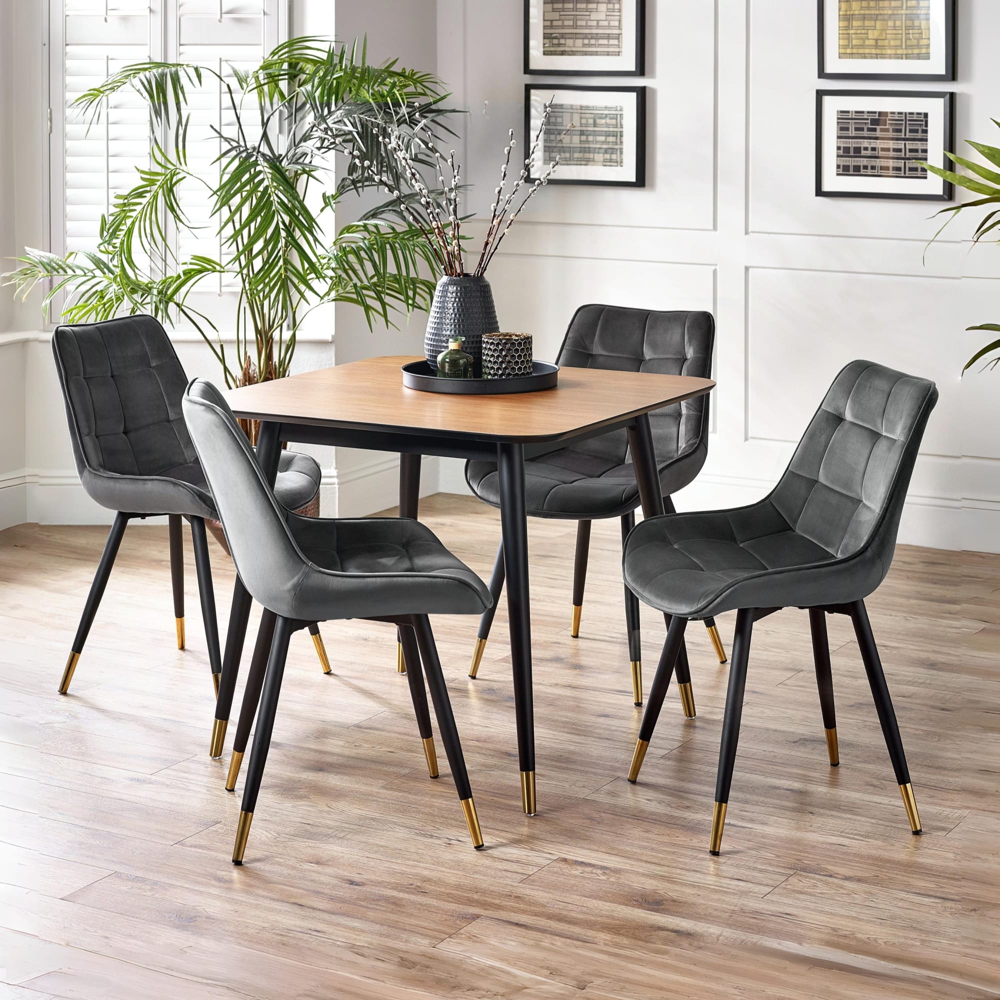 Findlay Square Dining Table - Walnut & Black