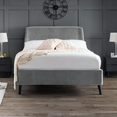 Frida Curved Velvet 135cm Double Bed - Grey
