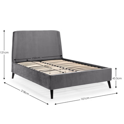 Frida Curved Velvet 135cm Double Bed - Grey