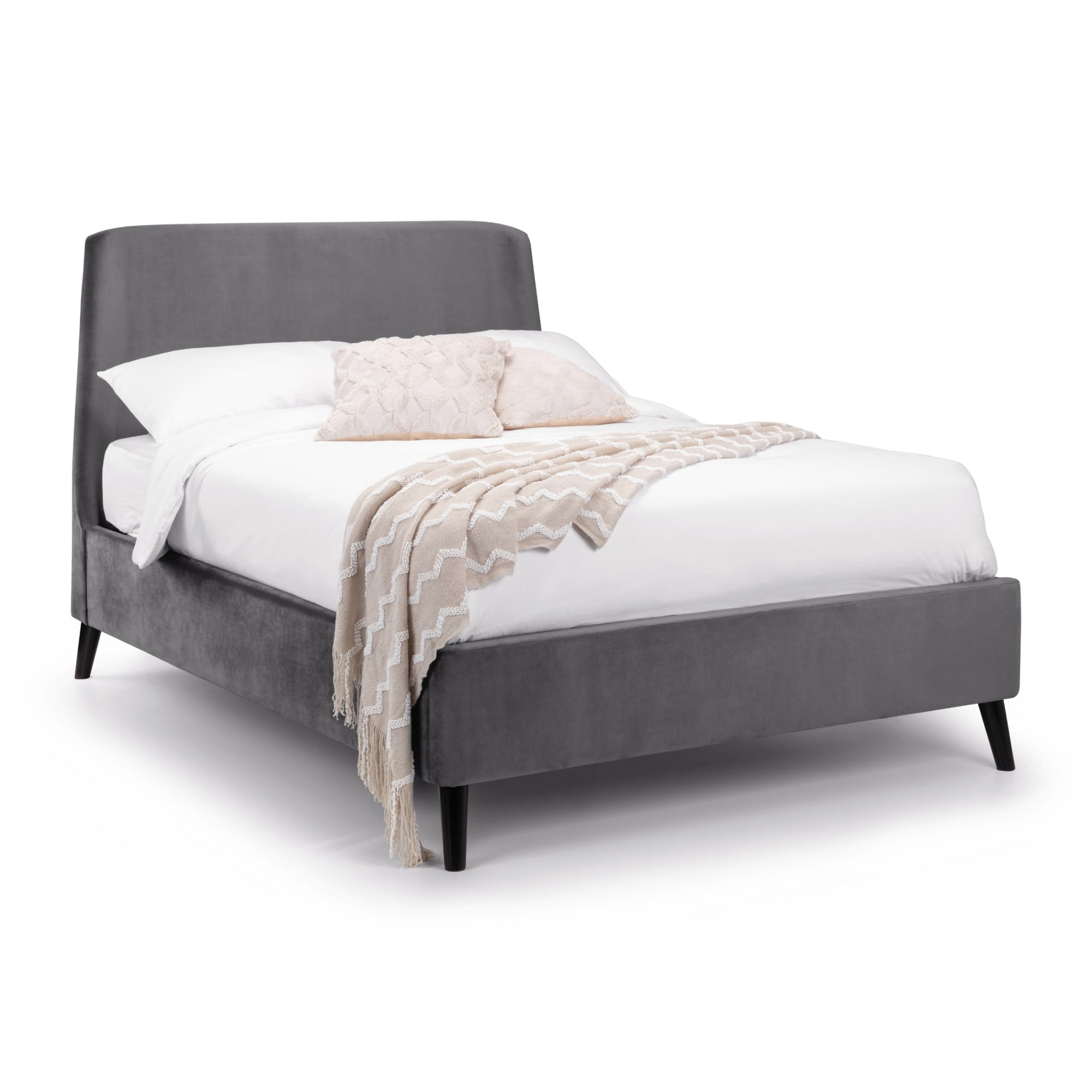 Frida Curved Velvet 150cm King Bed - Grey
