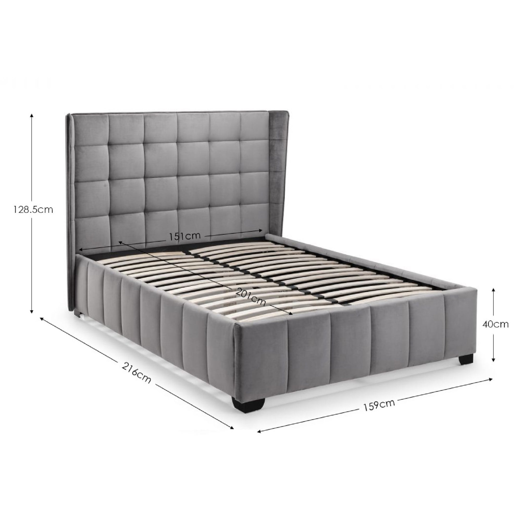 Gatsby 150cm King Bed - Light Grey
