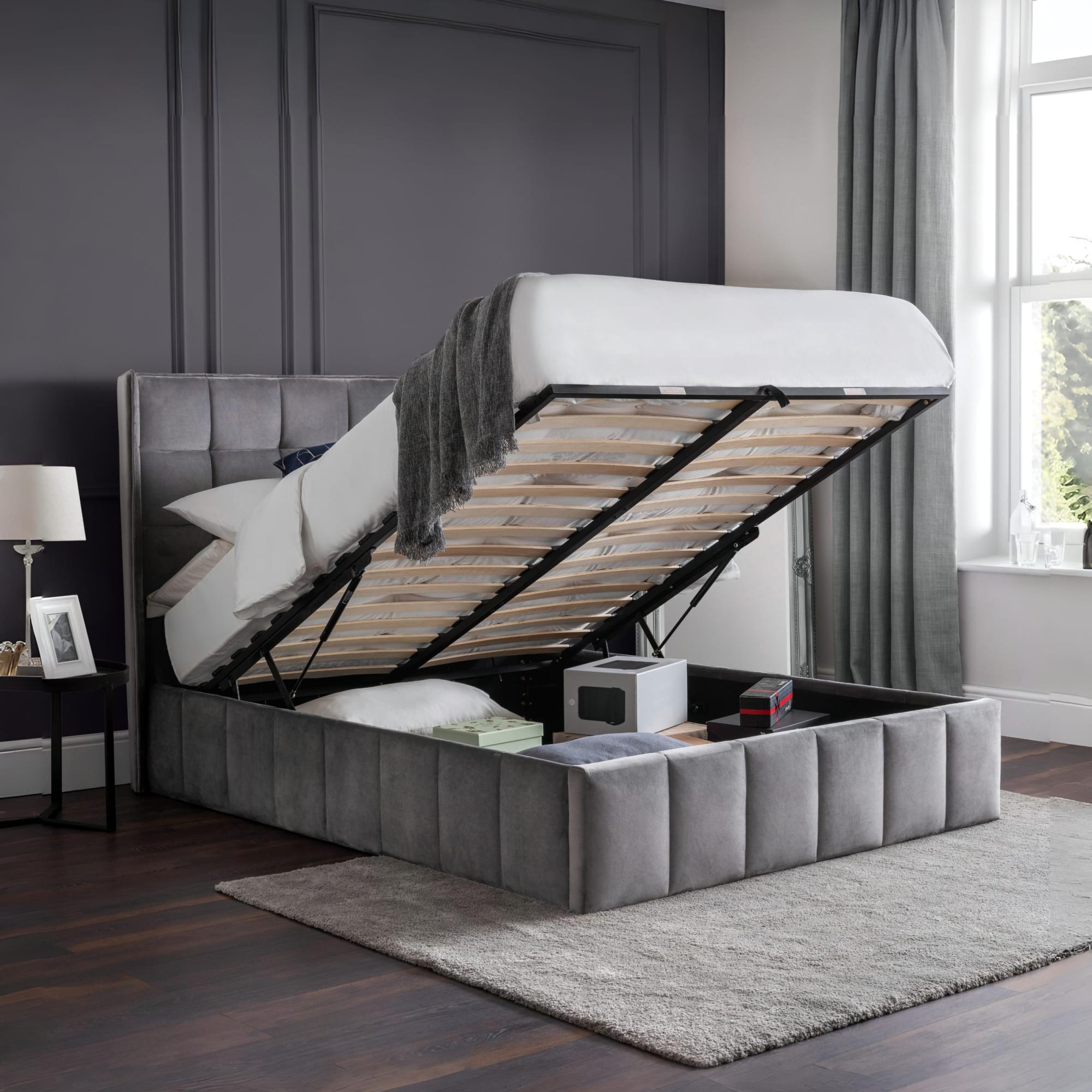 Gatsby Ottoman Storage 135cm Double Bed - Light Grey