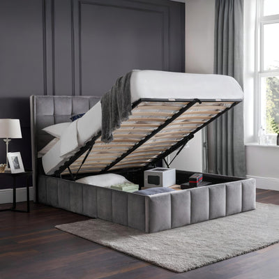 Gatsby Ottoman Storage 150cm King Bed - Light Grey