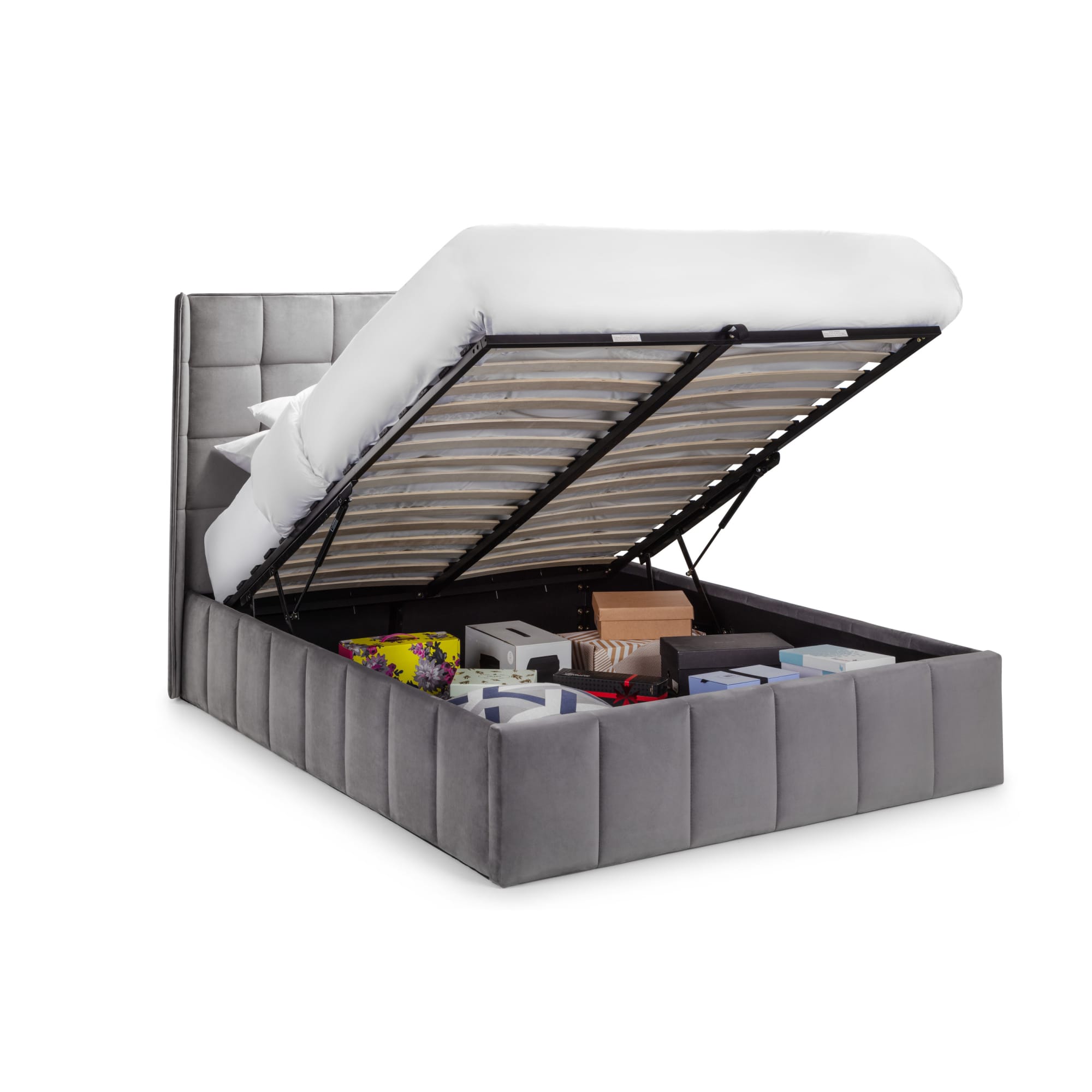 Gatsby Ottoman Storage 150cm King Bed - Light Grey