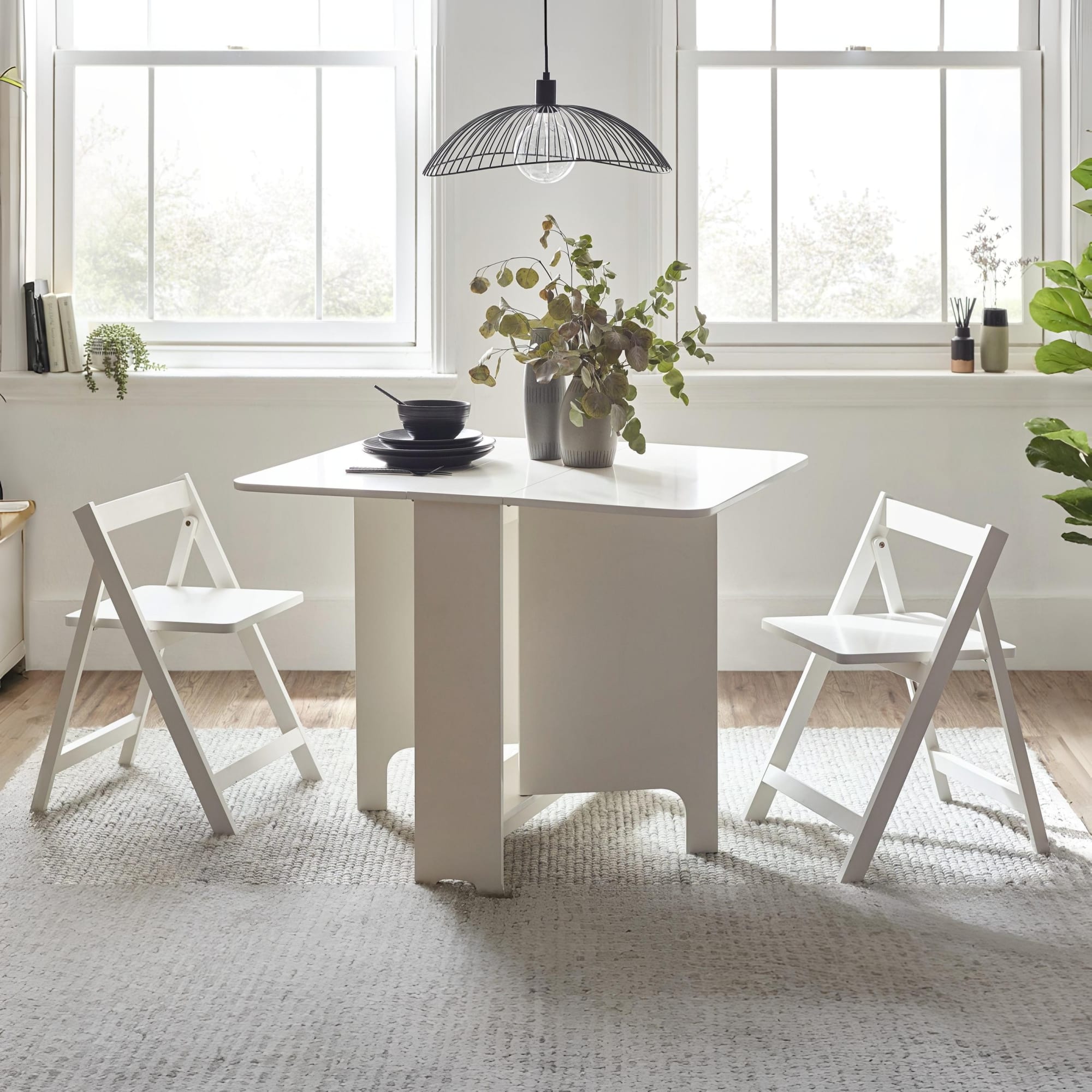 Gatan Small Gateleg Table With 2 Chairs - White