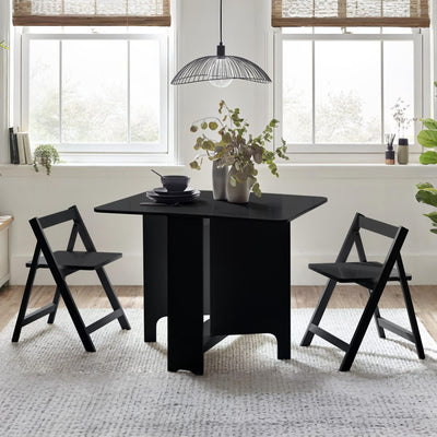 Gatan Small Gateleg Table With 2 Chairs - Black