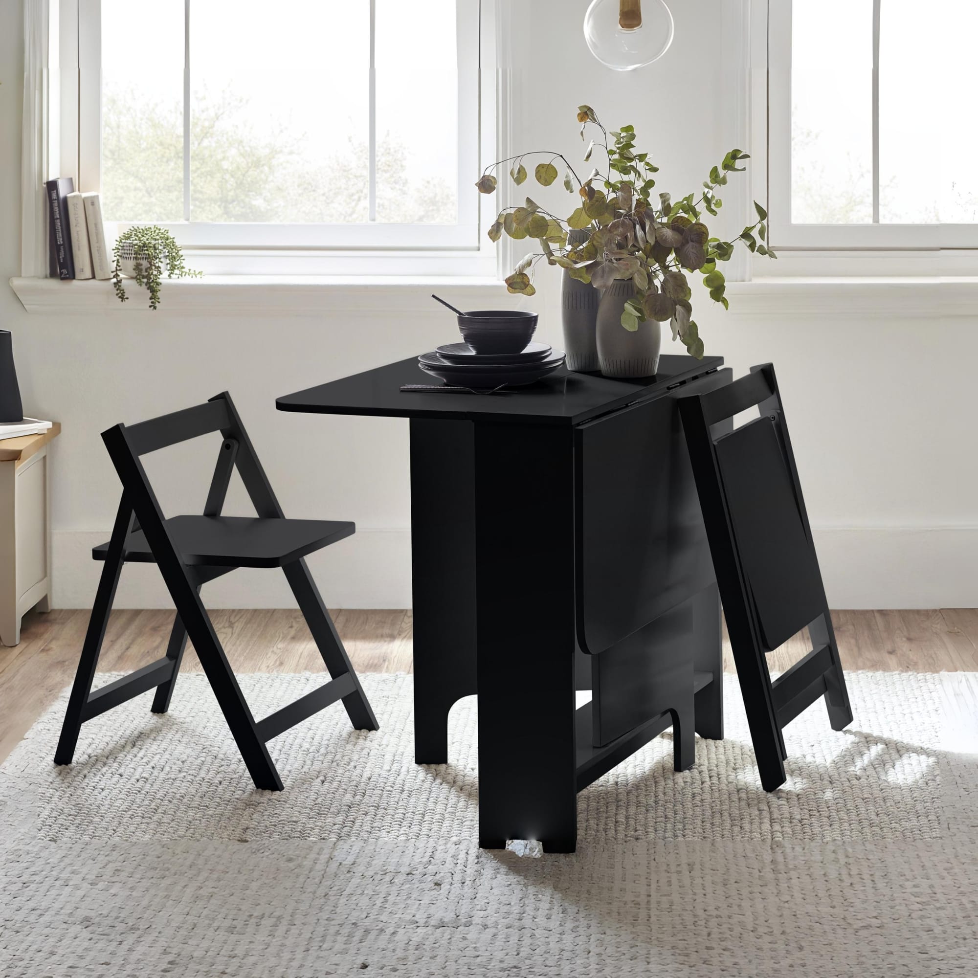 Gatan Small Gateleg Table With 2 Chairs - Black