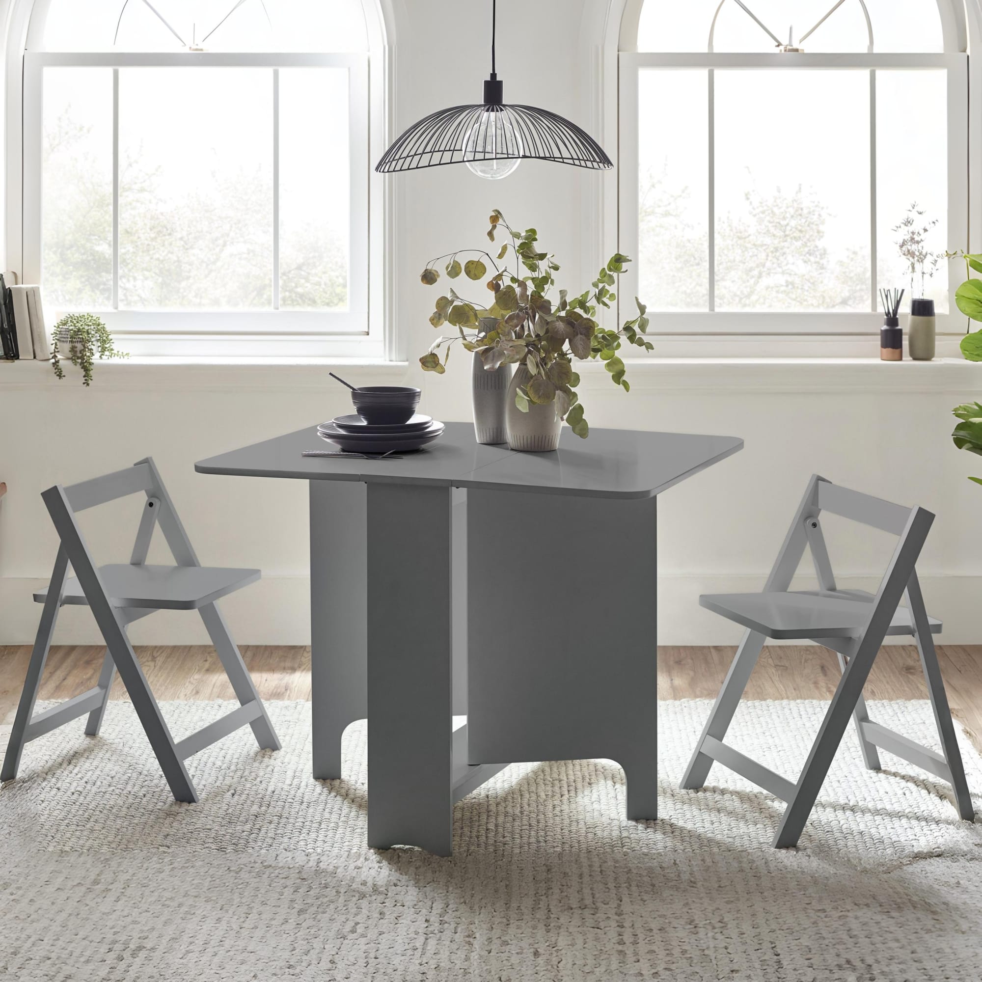 Gatan Small Gateleg Table With 2 Chairs - Grey