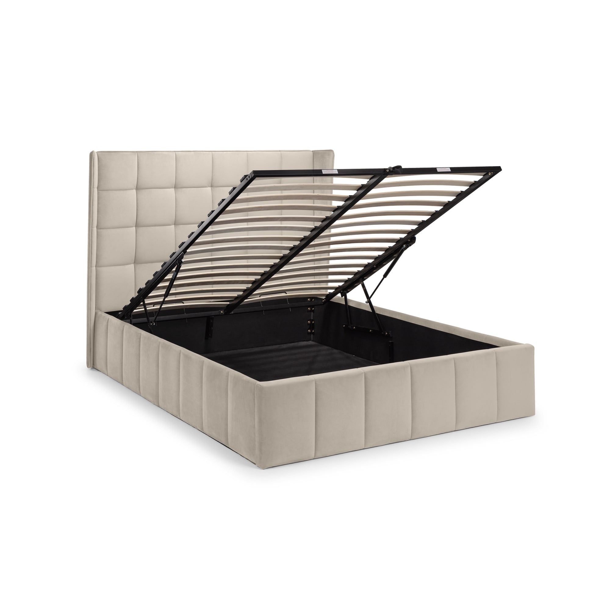 Gatsby Cream Velvet 135cm Double Ottoman Storage Bed